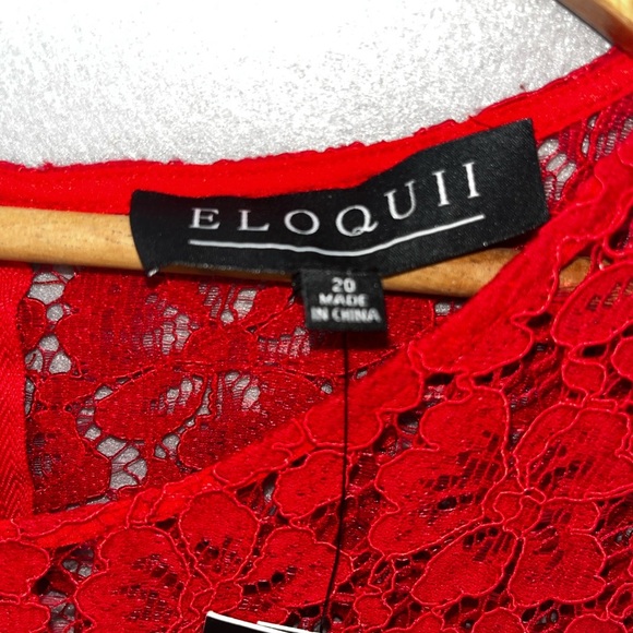 Eloquii Red A-Line Midi Dress with Bishop Sleeves - Picture 4 of 13